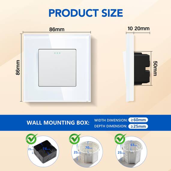 BSEED Lichtschalter 1 Fach 2 Wege Glas Lichtschalter Unterputz Taste Schalter Wechselschalter Weiß Kristall Kippschalter 3Pack
