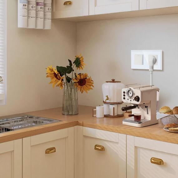 BSEED 1-Gang 3-Weg-Schalter mit Schuko-Stecker (16 A), Weiß, Drucktasten-Lichtschalter, Wandsteckdose für Küche