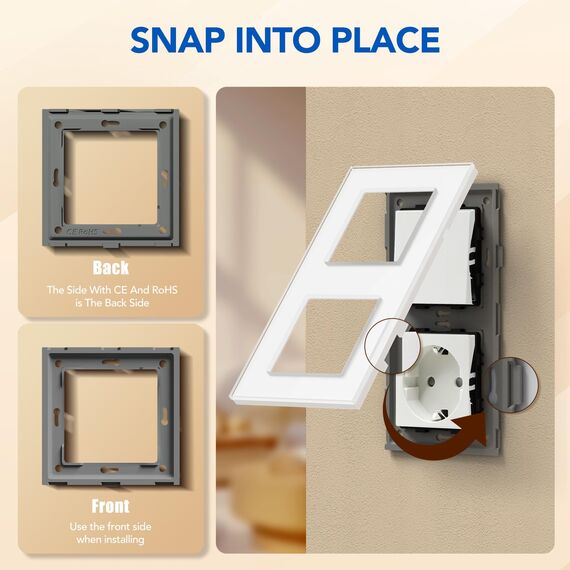 BSEED 1-Gang 3-Weg-Schalter mit Schuko-Stecker (16 A), Weiß, Drucktasten-Lichtschalter, Wandsteckdose für Küche