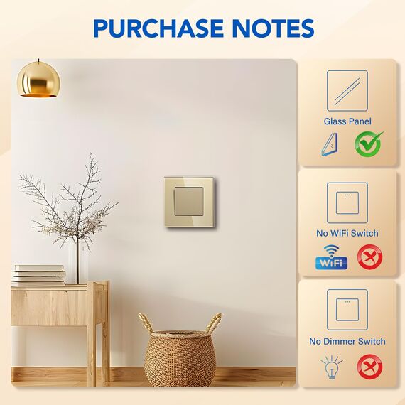 BSEED Lichtschalter 1 Fach 3 Wege Glas Schaltumschalter Unterputz Taste Schalter Kreuzschalter Gold Kristall Kippschalter 2Pack
