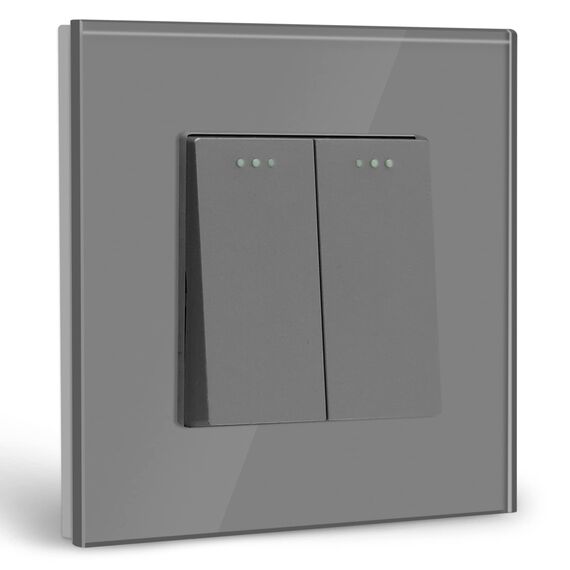 BSEED Lichtschalter 2 Fach 1 Weg Glas Lichtschalter Unterputz Taste Schalter Wandschalter Grau Kristall Kippschalter