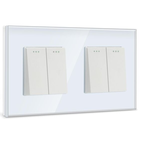 BSEED Lichtschalter 2 Fach 1 Weg +2 Fach 1 Weg Glas Lichtschalter Unterputz Taste Schalter Wandschalter Weiß Kristall Kippschalter