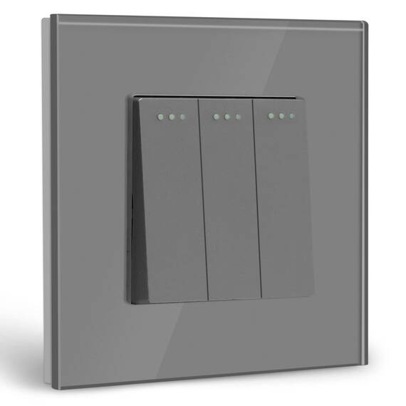 BSEED Lichtschalter 3 Fach 1 Weg Glas Lichtschalter Unterputz Taste Schalter Wandschalter Grau Kristall Kippschalter