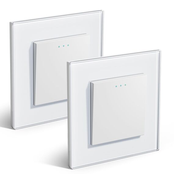 BSEED Lichtschalter 1 Fach 3 Wege Glas Schaltumschalter Unterputz Taste Schalter Kreuzschalter Weiß Kristall Kippschalter 2Pack