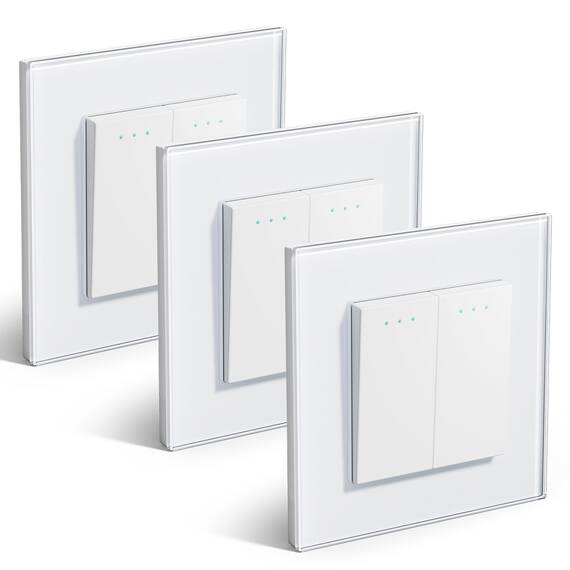 BSEED Lichtschalter 2 Fach 2 Wege Glas Lichtschalter Unterputz Taste Schalter Wechselschalter Weiß Kristall Kippschalter 3Pack