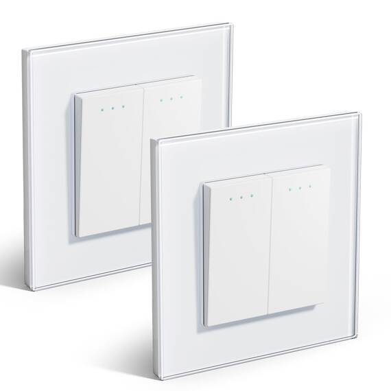 BSEED Lichtschalter 2 Fach 2 Wege Glas Lichtschalter Unterputz Taste Schalter Wechselschalter Weiß Kristall Kippschalter 2Pack