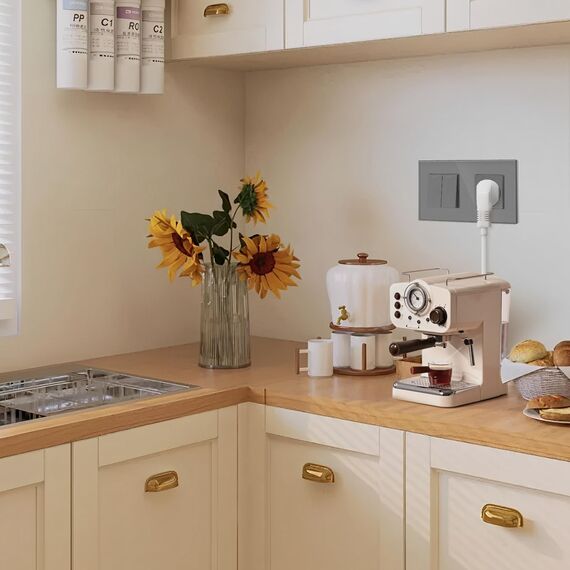 BSEED Lichtschalter mit Steckdose 2 Wege 2 Wege 10A Kristall Glas Wandschalter mit 16A Schuko Steckdose Grau 157mm