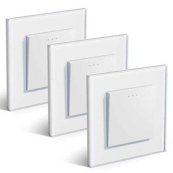 BSEED Rückstellschalter Lichtschalter 1 Fach 1 Weg Glas Rückstellschalter Unterputz Taste Schalter Wandschalter Weiß (Nach Drücken in ursprüngliche Position zurückspringen) 3Pack