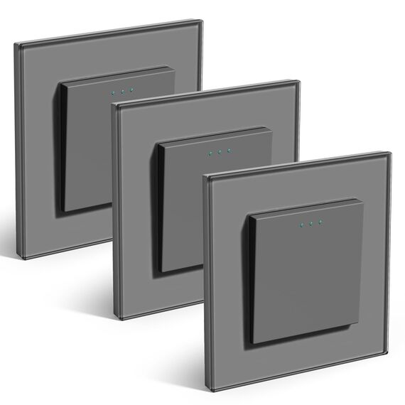 BSEED Lichtschalter 1 Fach 3 Wege Glas Lichtschalter Unterputz Taste Schalter Wechselschalter Grau Kristall Kippschalter 3Pack