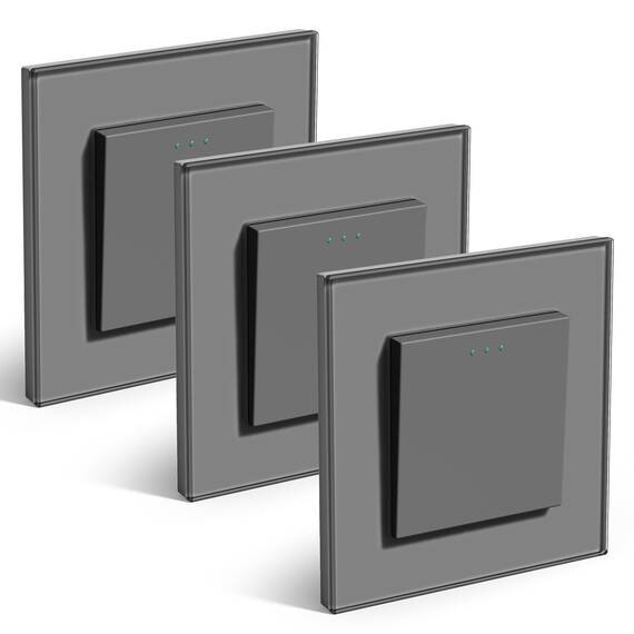 BSEED Rückstellschalter Lichtschalter 1 Fach 1 Weg Glas Rückstellschalter Unterputz Taste Schalter Wandschalter Grau (Nach Drücken in ursprüngliche Position zurückspringen) 3Pack