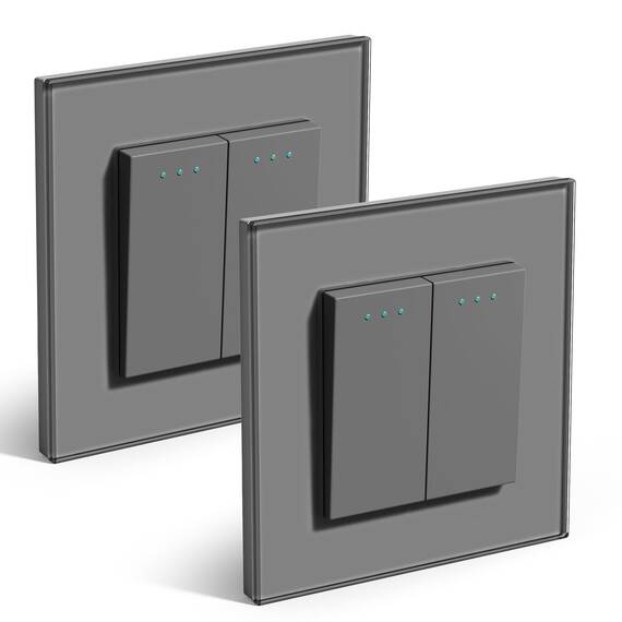 BSEED Lichtschalter 2 Fach 1 Weg Glas Lichtschalter Unterputz Taste Schalter Wandschalter Grau Kristall Kippschalter 2Pack
