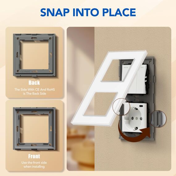 BSEED Lichtschalter mit Steckdose 3 Fach 1 Weg,Wandschalter mit 16A Schuko Steckdose mit USB Anschluss (Max. 2.1A) Typ C Port Weiß,Physische Unterputz Wandschalter mit Steckdose- 157mm