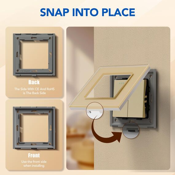 BSEED Lichtschalter 2 Fach 1 Weg Glas Lichtschalter Unterputz Taste Schalter Wandschalter Gold Kristall Kippschalter 3Pack