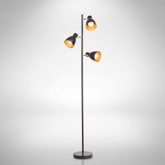 B.K.Licht - Stehlampe Vintage mit Fußtaster, schwenkbar, E27 Fassung, max. 25 Watt, Leselampe, Deko Wohnzimmer, Lampe, Deckenfluter, Standleuchte, Wohnzimmerlampe, 166,5x22 cm, Schwarz-Gold