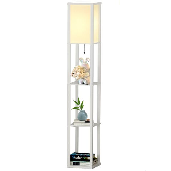Omdekor Floor Lamp aus Holz, Wohnzimmer Stehlampe mit Fassung, Stehleuchte mit Regal 3 Farbtemperaturen 3000-5000K, Vintage Stehlampen für Wohnzimmer Schlafzimmer Arbeitszimmer Büro