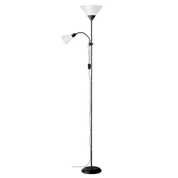 Brilliant Spari Deckenfluter mit Leselampe schwarz, weiß – LED Stehlampe – 1,8 m Standleuchte – für LED-Leuchtmittel geeignet (E27 & E14 Fassung) – mit verstellbarem Lesearm