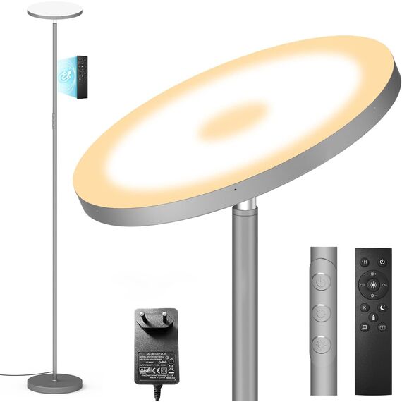 Grau LED Stehlampe , 3600LM 36W Deckenfluter Dimmbar Stehlampe Wohnzimmer 2700K-6500K Stufenloses Dimmen, Fernbedienung und Touch-Steuerung, Moderne Standleuchte für Wohnzimmer Schlafzimmer Büro