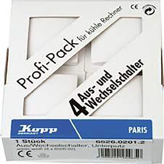 Kopp PARIS Universalschalter in Arktis-Weiß - 4 Stück - Lichtschalter-Unterputz mit 10AX Schaltvermögen - Hochwertiger IP20 Schalter mit Steckklemmen - Stilvoller Wechselschalter-Unterputz 250V~