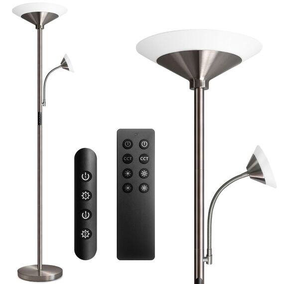 BBHome Stehlampe Wohnzimmer LED, 27W Deckenfluter LED Dimmbar mit 6W leselampe, 3000K-6500K Moderne Dimmbar Stehlampe mit Fernbedienung & Berührung für Wohnzimmer, Schlafzimmer, Büro (silber)