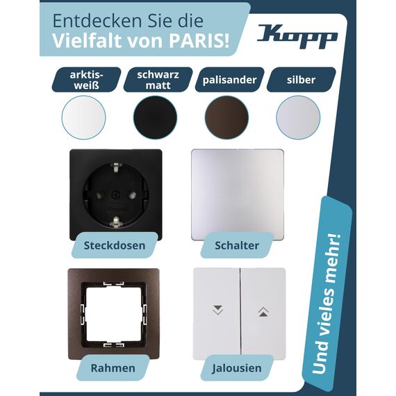 Kopp PARIS Universalschalter beleuchtet in Arktis-Weiß - Lichtschalter-Unterputz mit 10AX Schaltvermögen - Hochwertiger IP20 Schalter mit Steckklemmen - Stilvoller Wechselschalter-Unterputz 250V~