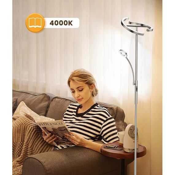 ANTENLICHT Stehlampe Dimmbar LED KAKA- | Silber-Stehleuchte 20W mit flexibler 7W Leselampe | Modern deckenfluter mit fernbedienung mit 4 Farbtemperatur für Wohnzimmer, Schlafzimmer, Büro, Hotel