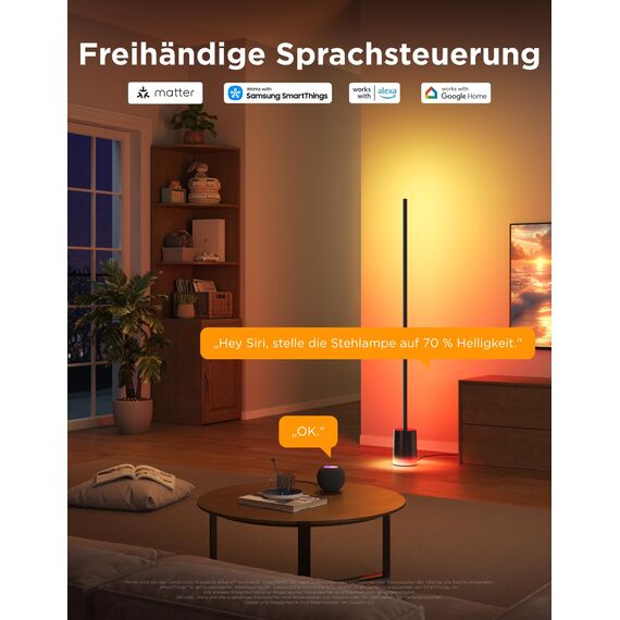 Govee LED Stehlampe Dimmbar RGBIC, 1725LM Stehlampe Wohnzimmer Arbeiten mit Matter,152cm RGBIC Moderne Schwarz,16 Millionen Farben Szenenmodi, Musikmodus für Deko Schlafzimmer Spielzimmer