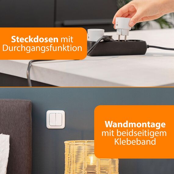 Smartwares SH4-99575 Indoor-Steckdosenschalterset mit Doppellichtschalter – Plug & Connect, 2Smarte Steckdosen, Drahtloser Doppelter Lichtschalter.433,92 MHz Frequenz, 30m Funkreichweite,2300WLeistung