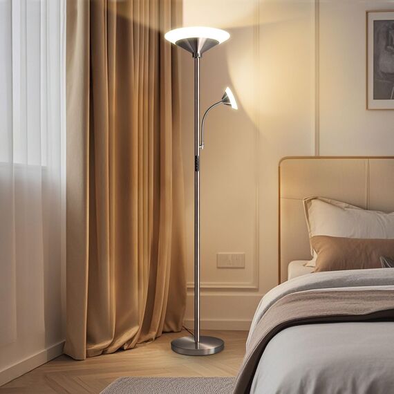 BBHome Stehlampe Wohnzimmer LED, 27W Deckenfluter LED Dimmbar mit 6W leselampe, 3000K-6500K Moderne Dimmbar Stehlampe mit Fernbedienung & Berührung für Wohnzimmer, Schlafzimmer, Büro (silber)