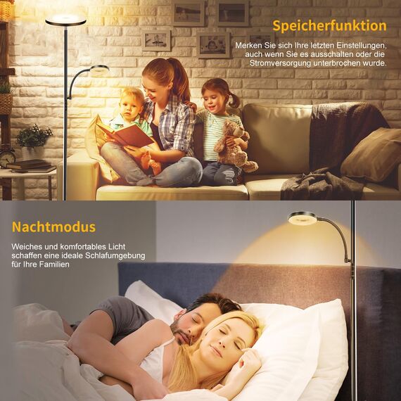 42W Stehlampe Wohnzimmer, 4200LM LED Deckenfluter mit Leselampe 2700K-6500K Stufenloses Dimmen , Fernbedienung und Touch-Steuerung, Moderne Dimmbar Standleuchte für Wohnzimmer Schlafzimmer Büro