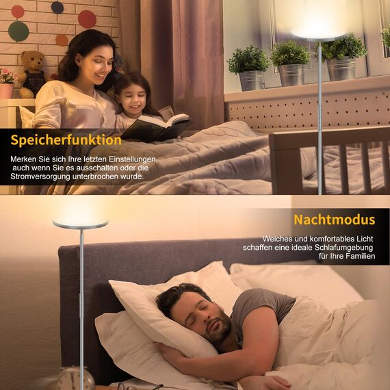 Grau LED Stehlampe , 3600LM 36W Deckenfluter Dimmbar Stehlampe Wohnzimmer 2700K-6500K Stufenloses Dimmen, Fernbedienung und Touch-Steuerung, Moderne Standleuchte für Wohnzimmer Schlafzimmer Büro