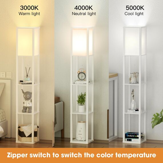 Omdekor Floor Lamp aus Holz, Wohnzimmer Stehlampe mit Fassung, Stehleuchte mit Regal 3 Farbtemperaturen 3000-5000K, Vintage Stehlampen für Wohnzimmer Schlafzimmer Arbeitszimmer Büro