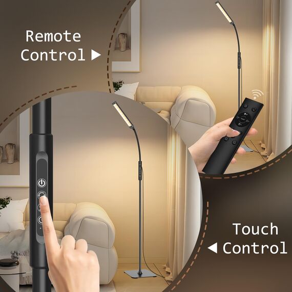 Mojimdo 120 LED Stehlampe, helle Stehlampen für Wohnzimmer, 3 Farbmodi & 10 Helligkeiten 3000K-6000K Standlicht, Schwanenhals Leselampe mit Fernbedienungen für Schlafzimmer Büro