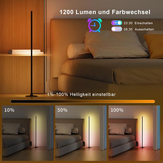 Lanmonlily LED Stehlampe mit Fernbedienung, RGBICW Stehlampe Dimmbar, mit Alexa und Google, Musik Sync, 16 Millionen Farben, 68 Szenenmodi, Stilvolle Stehleuchte für Schlafzimmer 2 Stück