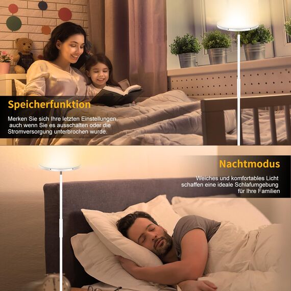 Weiß LED Stehlampe , 3600LM 36W Deckenfluter Dimmbar Stehlampe Wohnzimmer 2700K-6500K Stufenloses Dimmen, Fernbedienung und Touch-Steuerung, Moderne Standleuchte für Wohnzimmer Schlafzimmer Büro