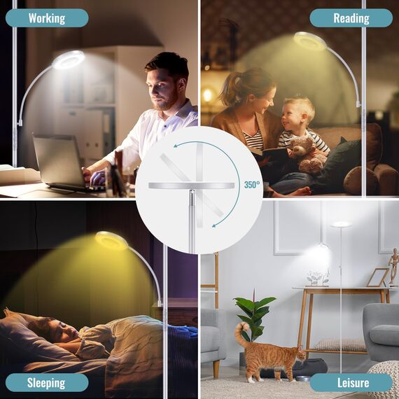 42W Stehlampe Wohnzimmer Grau, 4200LM LED Deckenfluter mit Seitenleuchten 2700K-6500K Stufenloses Dimmen , Fernbedienung und Touch-Steuerung, Moderne Dimmbar Stehlampe für Wohnzimmer Schlafzimmer Büro
