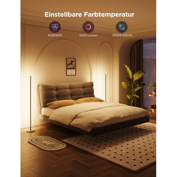 Govee RGBIC LED Stehlampe Wohnzimmer, WiFi Stehlampe Dimmbar, Arbeiten Sie mit Alexa und Matter, 16 Millionen Farben, 85 Szenenmodi, Musikmodi, DIY-Modus Standleuchte für Schlafzimmer Gaming, Schwarz