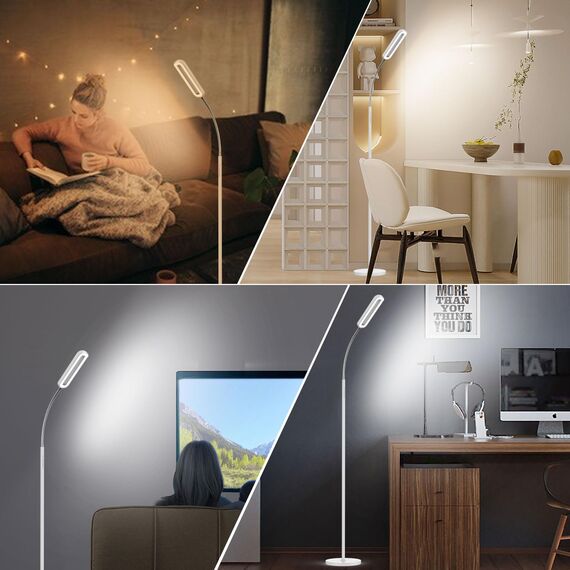 Amdelne Stehlampe Dimmbar Weiß, Stehlampe Wohnzimmer mit 6 Szenemodi & 1H Timer, 12W 1400lm Stehleuchte LED mit Fernbedienung & Touch Steuerung, 360° Schwenkbare Sofa Leselampe für Schlafzimmer Büro