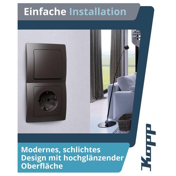 Kopp PARIS Universalschalter in Palisander-Braun - Lichtschalter-Unterputz mit 10AX Schaltvermögen - Hochwertiger IP20 Schalter mit Steckklemmen - Stilvoller Wechselschalter-Unterputz 250V~