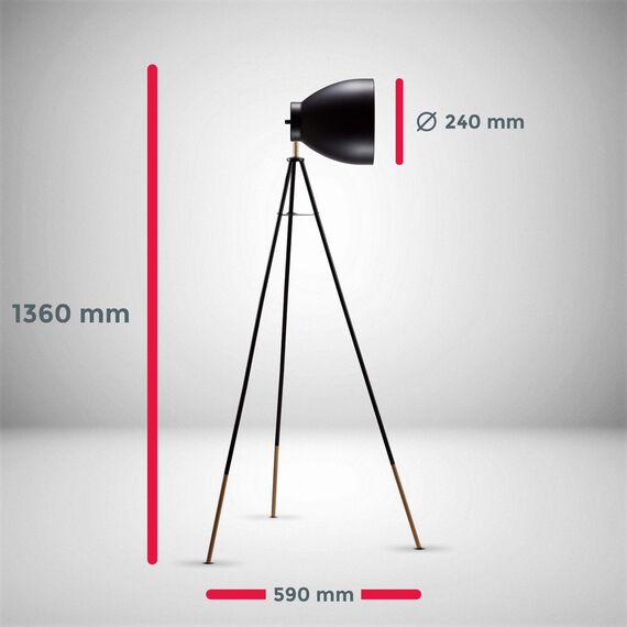 B.K.Licht - Stehlampe Vintage mit Fußtaster, schwenkbar, E27 Fassung, max. 40 Watt, Leselampe, Deko Wohnzimmer, Lampe, Deckenfluter, Standleuchte, Wohnzimmerlampe, Industrial, 59x136 cm, Schwarz-Gold
