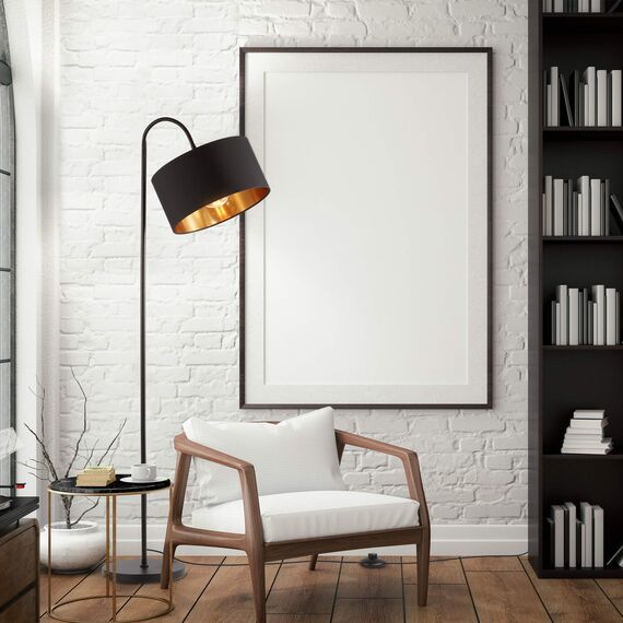 B.K.Licht - Stehlampe Vintage mit Fußtaster, Lampenschirm aus Stoff, schwenkbar, Leselampe, Deko Wohnzimmer, Lampe, Deckenfluter, Bogenlampe, Standleuchte, Industrial, 25x145 cm, Schwarz-Gold