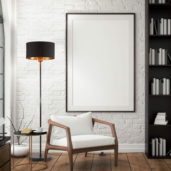B.K.Licht - Stehlampe Vintage mit Fußtaster, Lampenschirm aus Stoff, E27 Fassung, max. 40 Watt, Leselampe, Deko Wohnzimmer, Lampe, Deckenfluter, Standleuchte, Industrial, 30x141,5 cm, Schwarz-Gold