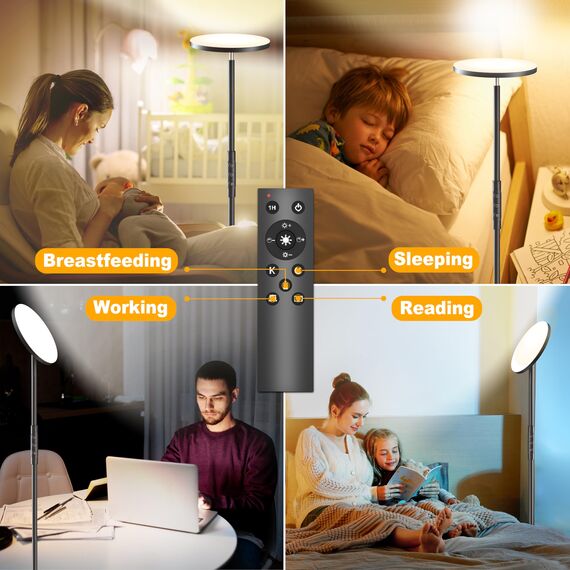 LED Stehlampe Deckenfluter, 3600LM 36W Super Hell Dimmbar Stehlampe Wohnzimmer 2700K-6500K Stufenloses Dimmen, Fernbedienung und Touch-Steuerung, Moderne Standleuchte für Wohnzimmer Schlafzimmer Büro