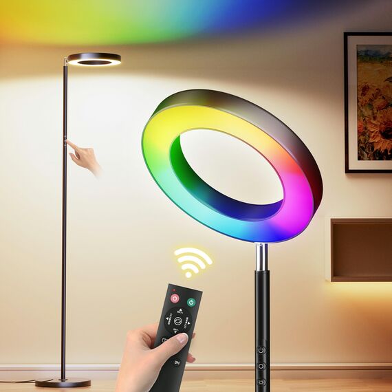 RGB Stehlampe LED Dimmbare，42W Superhelle Farbwechsel Standleuchte Doppelseitig Modern Deckenfluter mit Fernbedienung , 2700K-6500K Touch Stehlampe Leselampe für Wohnzimmer Schlafzimmer Büro Hotel