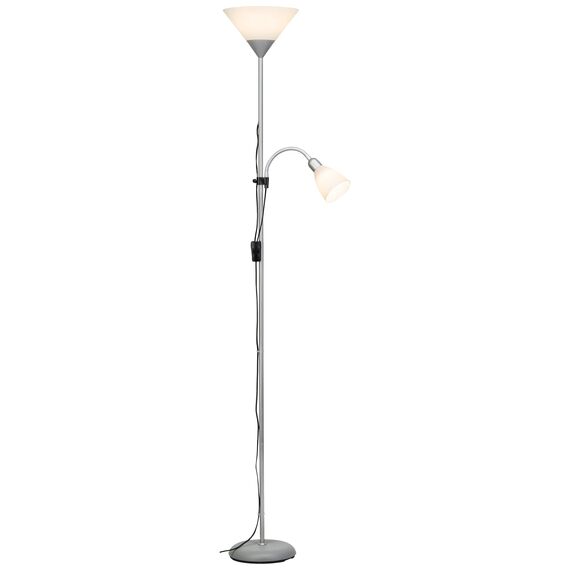 Brilliant Lampe Spari LED Deckenfluter Lesearm silber/weiß | 1x LED-A60, E27, 9.5W LED-Leuchtmittel inklusive, (806lm, 2700K) | Mit Schnurzwischenschalter