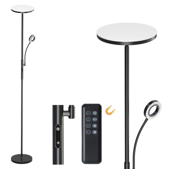 Modlicht 35W Stehlampe LED Dimmbar Schwarz, 4200LM Stehlampe Leselampe mit Fernbedienung & Touch-Steuerung, 3000-6000K Deckenfluter LED mit Leselampe, Standleuchten für Wohnzimmer Schlafzimmer Büro