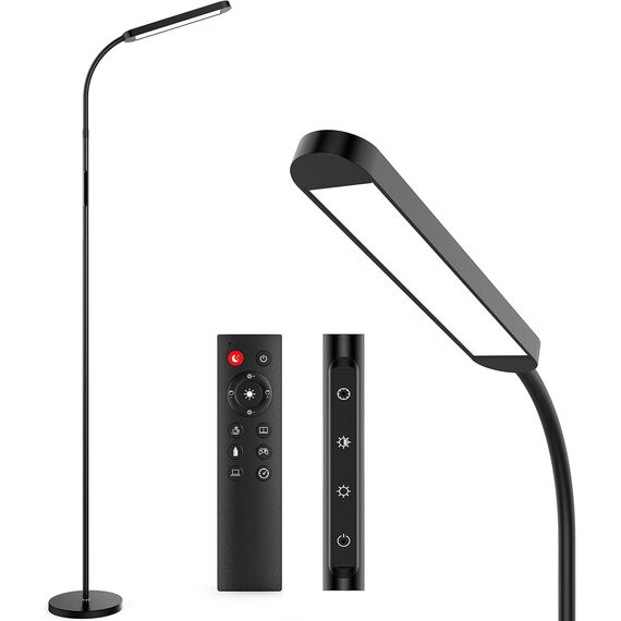 MediAcous LED Stehlampe, 12W Stehlampe Dimmbar mit Einstellbarer 2700K-5700K Farbtemperatur & 5 Helligkeitsstufen, LED Floor Lamp mit Fernbedienung, 1H Timer und Speicherfunktion (Schwarz)