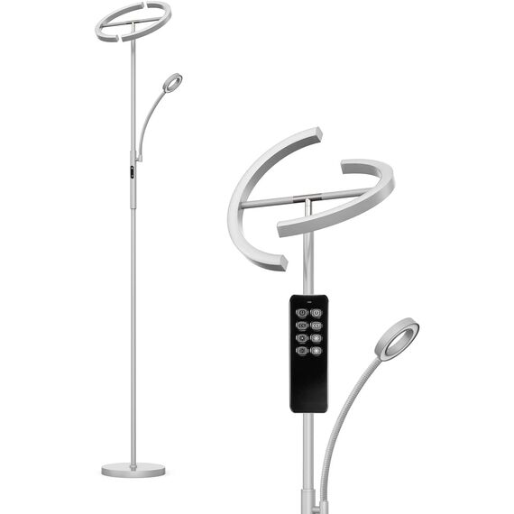Anten Stehlampe LED 20W mit 7W Leselampe Grau Standleuchte Dimmbar mit Fernbedienung 3000K-6000K Lichtfarbe und Helligkeit Einstellbar Touch Deckenfluter für Wohnzimmer Schlafzimmer Büro