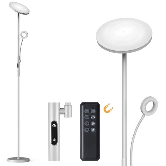 Modlicht LED-Stehleuchte, 35 W, Grau, 4200 lm, Stehleuchte für Wohnzimmer mit 6 Modi, 3000-6000 K, dimmbar, mit Fernbedienung & Touch-Steuerung und 1-Stunden-Timer, Leselampe für Schlafzimmer, Büro