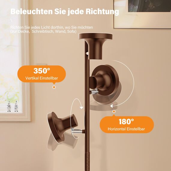 SIBRILLE Stehlampe Wohnzimmer 36W 2500LM Stehlampe LED Dimmbar, Fernbedienung&Touch-Steuerung, 2700K-6500K 3-Licht Leselampe Stehleuchte Moderne Deckenfluter LED Dimmbar für Wohnzimmer Büro, Braun