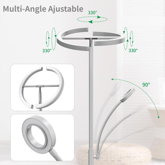 Amdelne Stehlampe Wohnzimmer Dimmbar mit Leselampe Verstellbarer, Grau 20W+7W Stehleuchte mit Fernbedienung & Touch, Speicherfunktion, Modern Deckenfluter LED für Schlafzimmer, Kinderzimmer, Büro